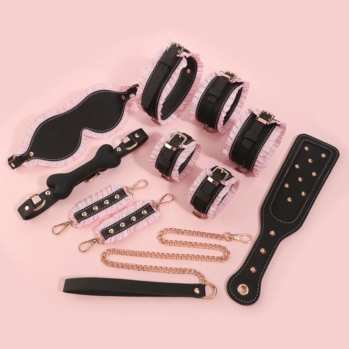 Hot BDSM Sex Toy Sexy Lace Leather Equipment SM Fetish Bondage Kit Fetish Handcuffs Bondage Restraints for Beat Bondage Kit