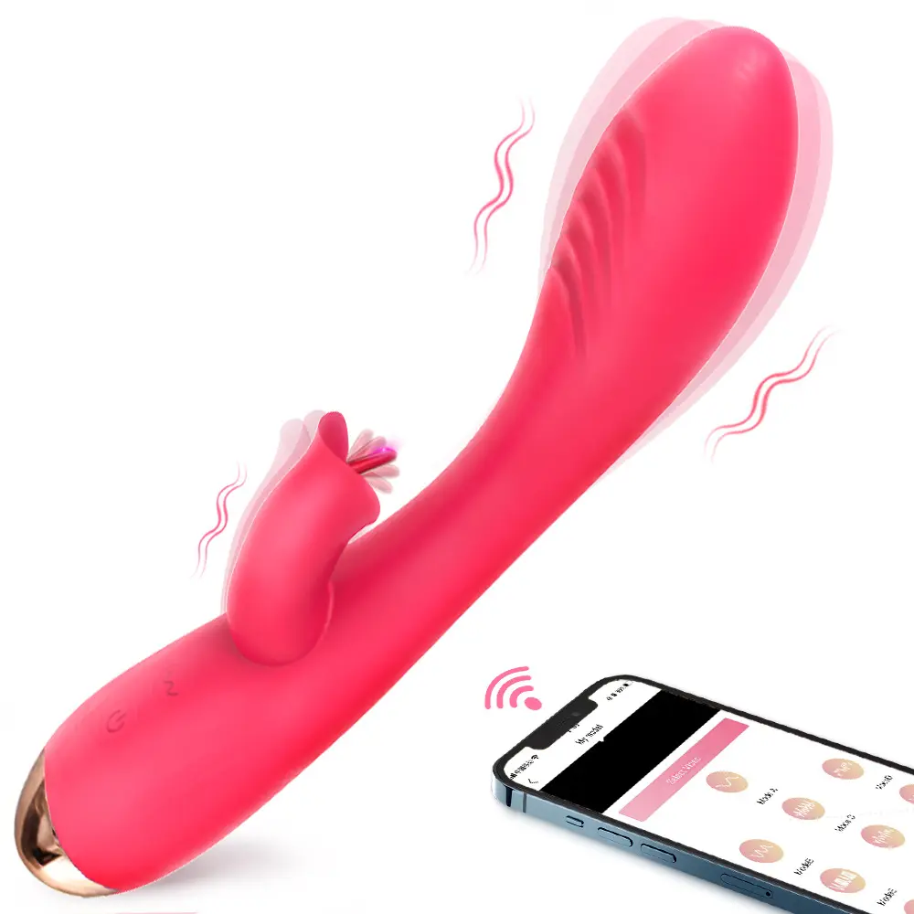 USB Rechargeable APP Control Dual Motor Heating Tongue Licking Rabbit Vibrator G-spot Clitoral Adult Sex Toys