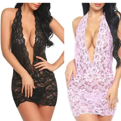 New Design Lingerie Women's Lace Open Jumpsuit Sexy Lingerie Transparent Hollow Tempting Lace Erotic Clothing