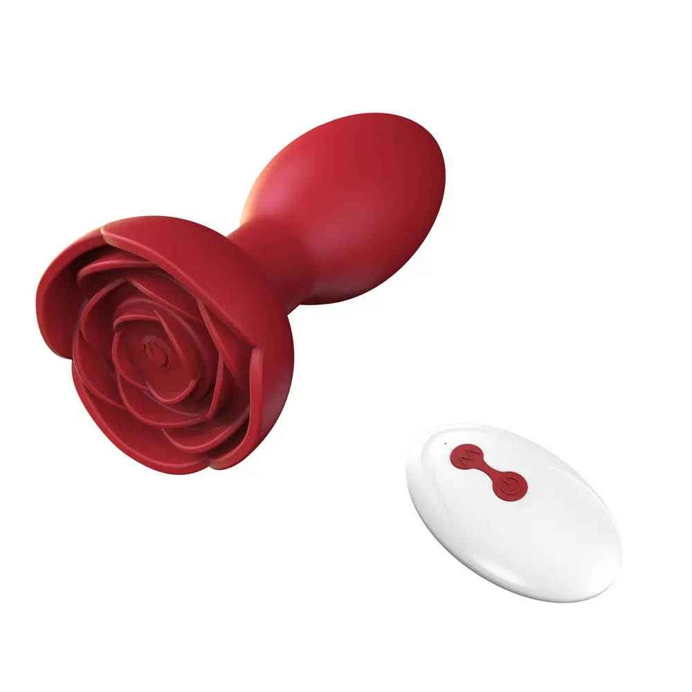 Women's Wireless Remote Control 10-frequency Vibrating Masturbation Device with Rechargeable Rose Anal Plug
