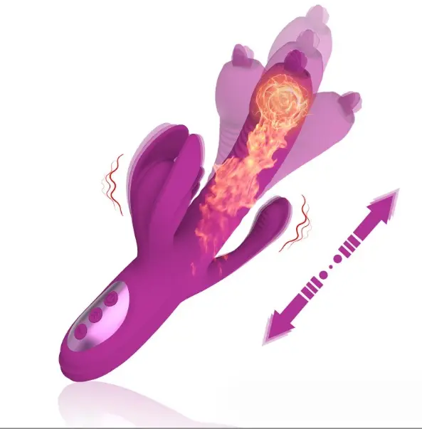 4 1 G Spot Vibrator Heating Telescopic Swinging Tongue Licking Clitoral Stimulator Thrusting Dildo Rabbit USB Rechargeable