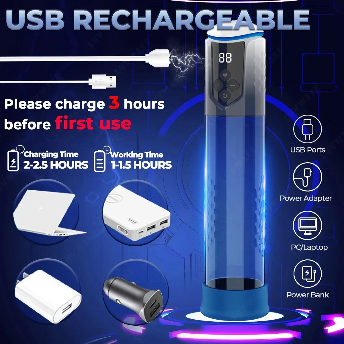 Digital Display Adult Sex Toys Airplane Cup Hydrotherapy Pump and Prostate Massager Enlargement Vaccum Pump