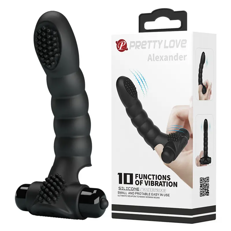 Pretty Love Battery Powered IPX7 Waterproof Silicone Finger Sleeve Vibrator with 10 Mode Vibration BI-014707