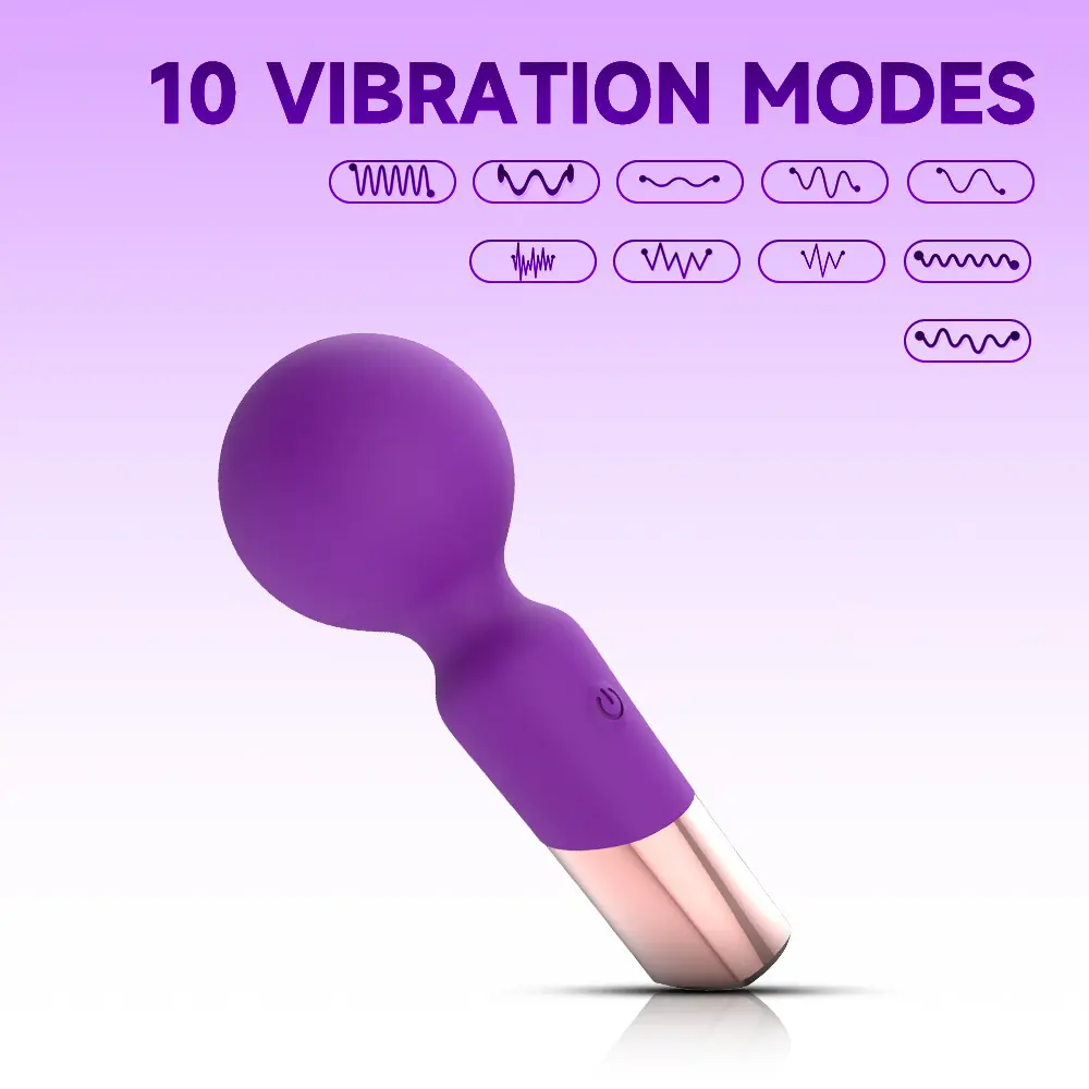 Mini AV Wand Silicone Magic Vibrator with 10 Frequencies USB Rechargeable 100% Waterproof for Adult Women's Sexual Pleasure