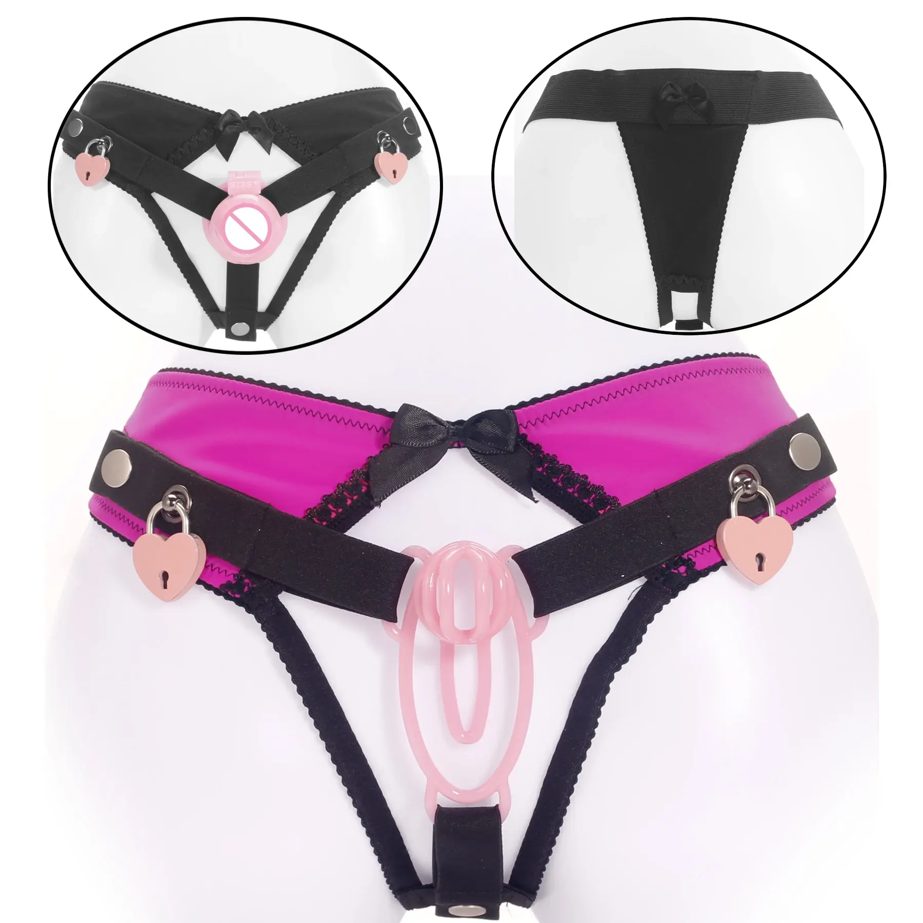 Training Lockable THONG Chastity Panties Anti-Falling Harness for Male Chastity Cage