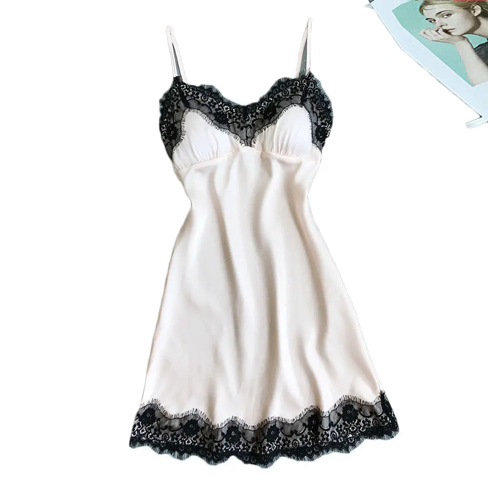 Women Sling Lace Sleepwear Female Sexy V Neck Nightdress Sexy Nightdress Lace-up Cutout Flower Silky Comfortable Sleepwear New