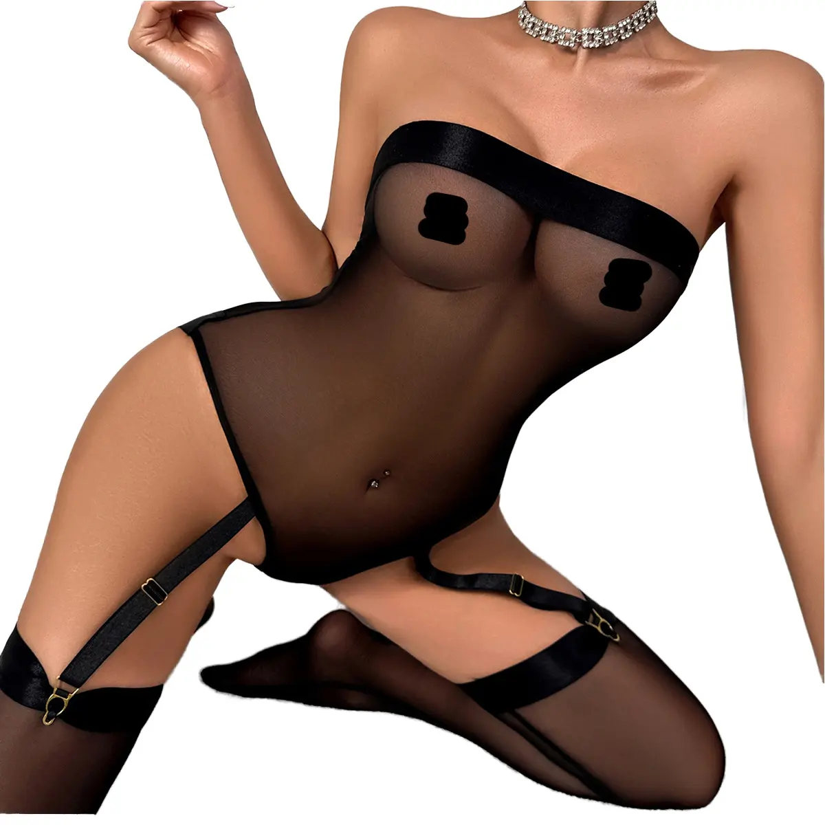Hot Sell Firm Control Comfortable Mesh Breathable Jumpsuit Strapless Body with Leg Socks Sexy Womens Underwear