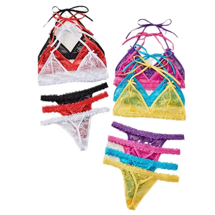 Drop Shipping 2024 Sexy Womens Lenceria Lace Underwear One Piece Custom Rhinestone Letter Panties String Halter Bra Sets Honey