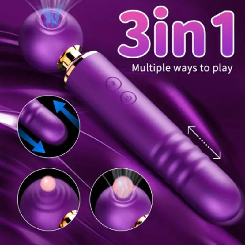 3-ln-1 Female Vibrator  Woman Sextoy 10 Frequency Clitoral Sucking Telescoping Tapping Double  Massager Vibrator