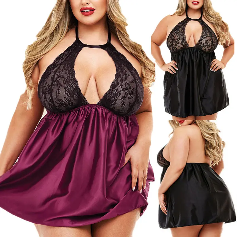 Women Backless Nightgowns Lace Bra Sexy Sleep Dress Plus Size 5XL Nightdress Satin Lingerie Sets for Women's Pajamas Home Cloth