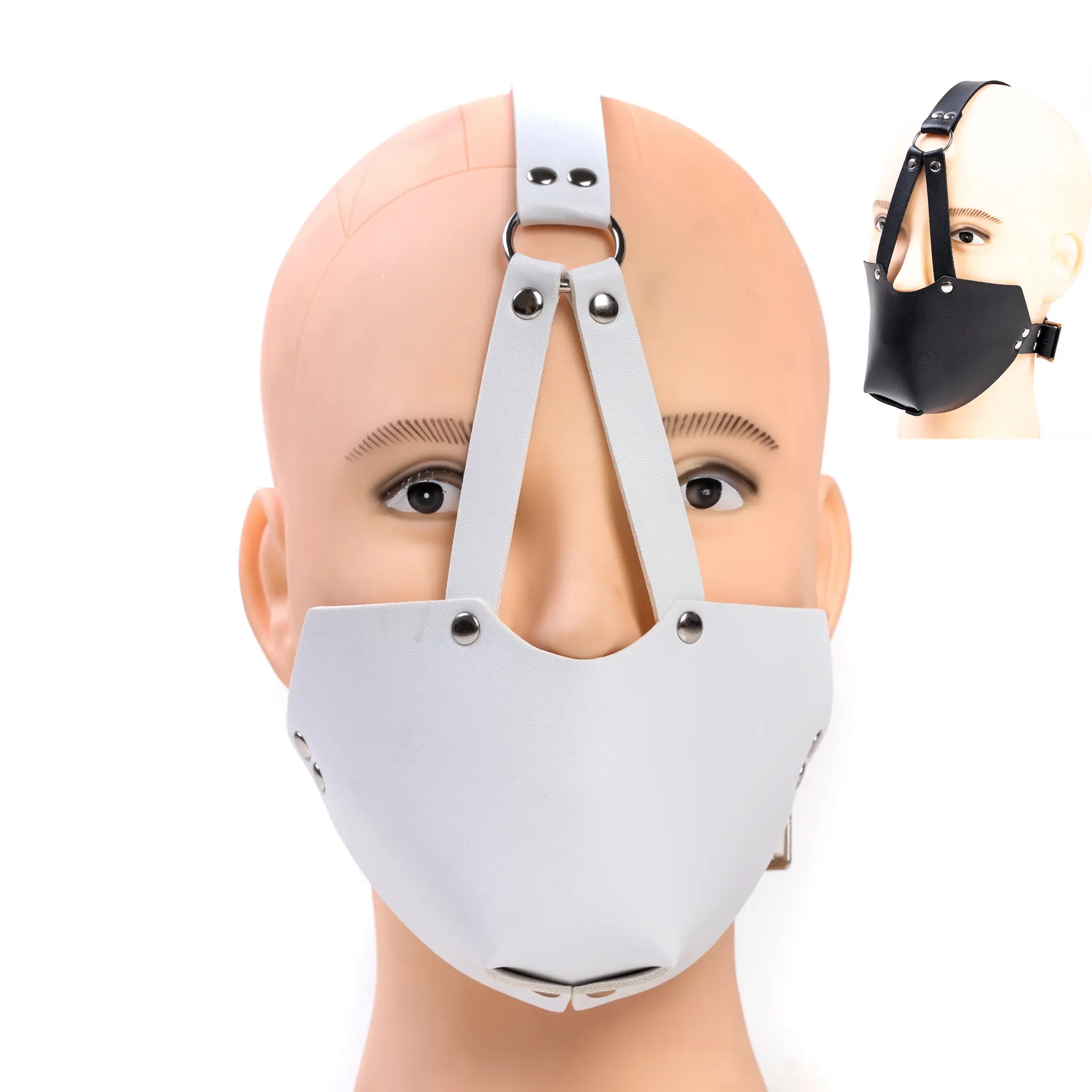 PU Leather Padded Hood Mask Movie Cosplay Blindfold Halloween Party Masquerade Mouth Mask BDSM Bondage Head Harness Mask Gag