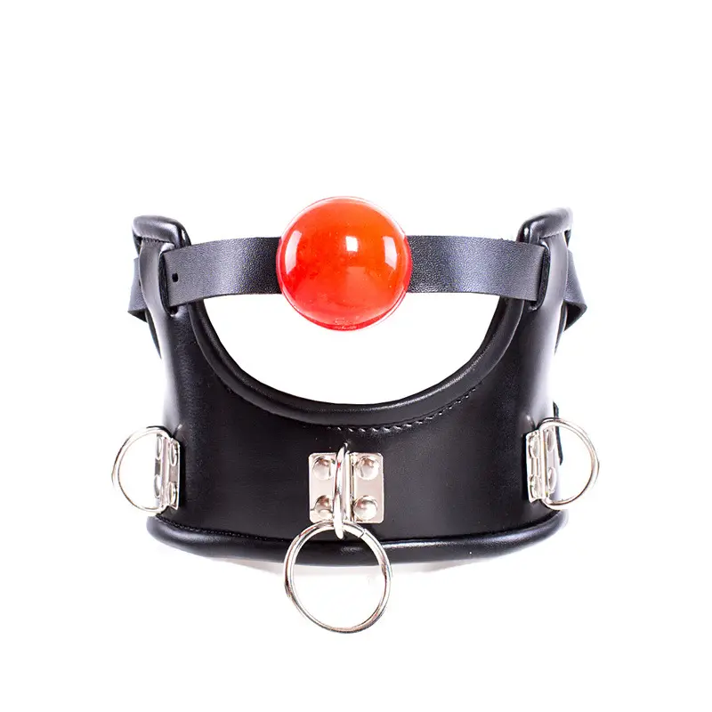 Leather Ball Open Mouth Gag with Full Head Harness Belt Roleplay Face Muzzle Adult Sex Toys for Couple
