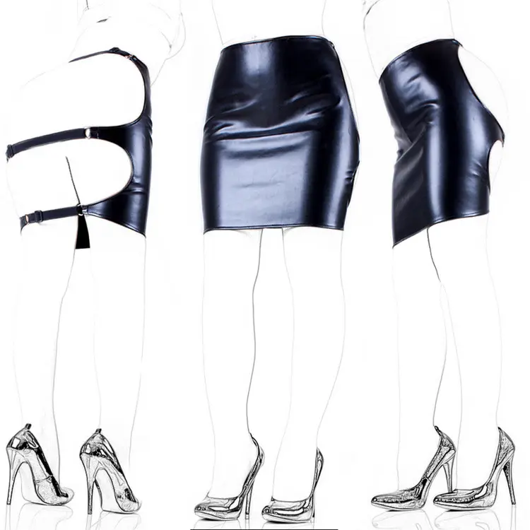 Adult Game Sex Toy Products Fetish Slave Spanking Skirt Faux Leather Open Hip Bondage Sexy Lace up Erotic Dress