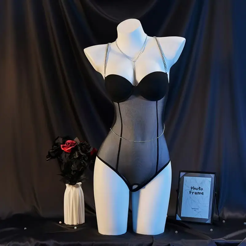 New Sexy Underwear Perspective Hollow Chain Three-Point Jumpsuit 3D Embroidery Breathable