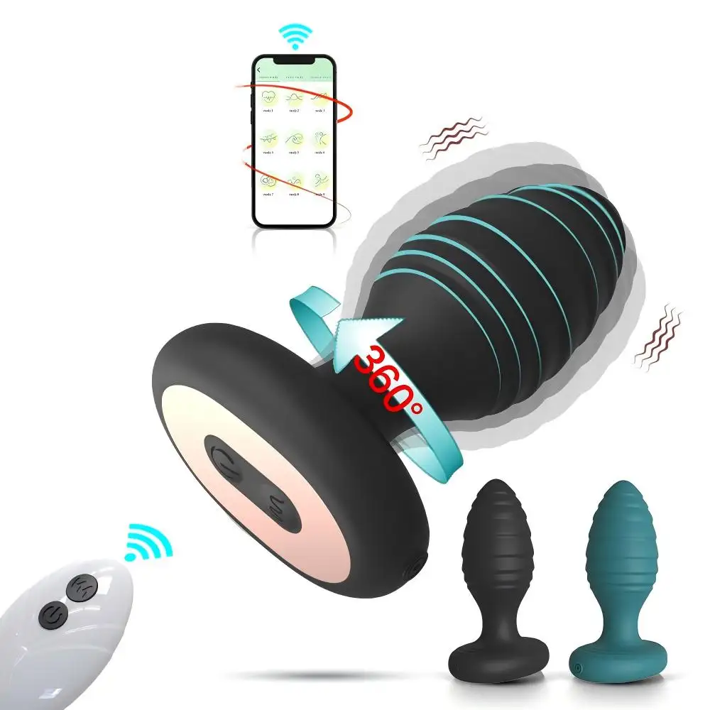 Wireless APP Remote Control Rotating Tunnel Anal Plug with Spiral Design Waterproof Silicone Vibrator for Women & Men