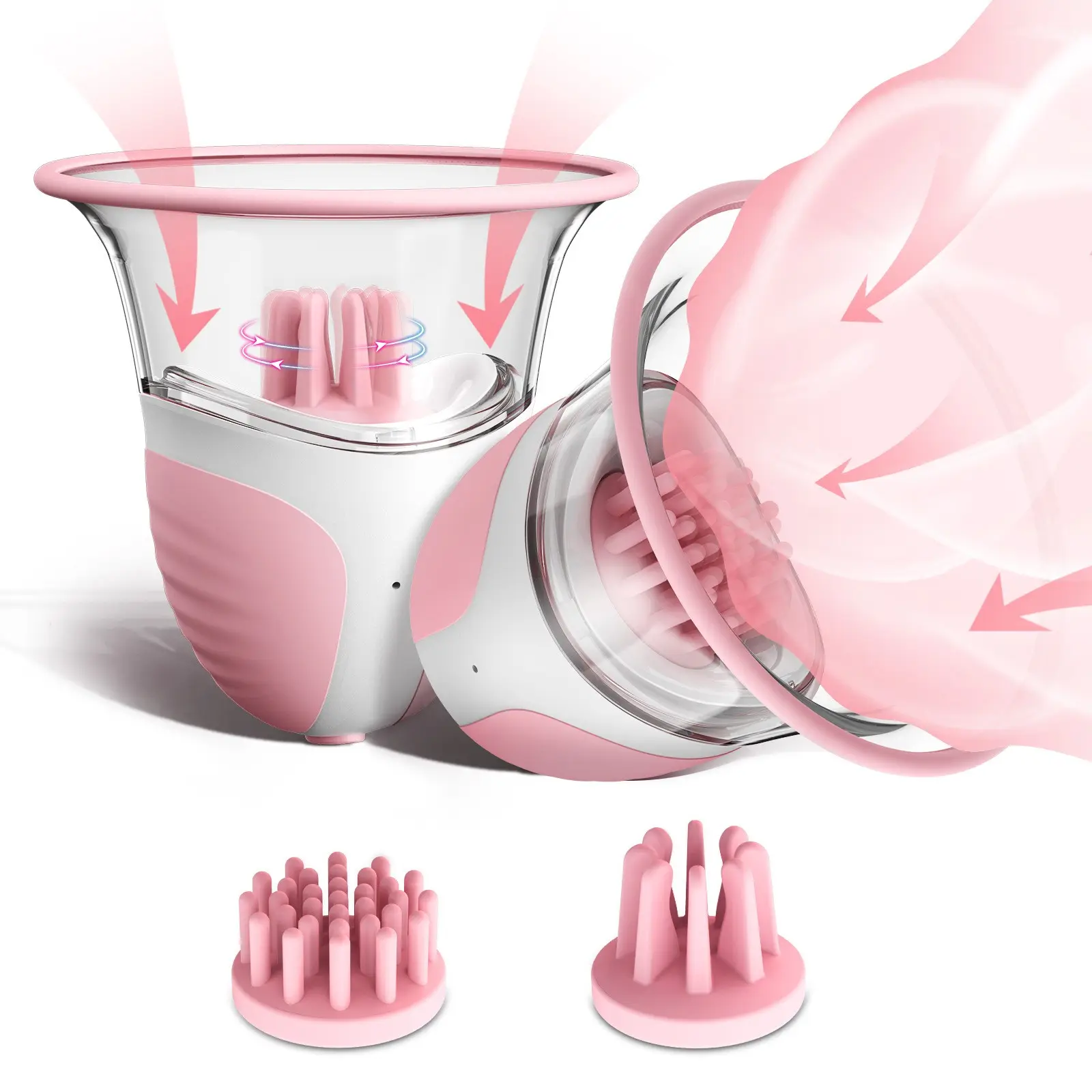 Nipple Sucker Vacuum 10 Vibrator Rotation Breast Stimulator Massager for Women with 2 Pairs of Massage Heads