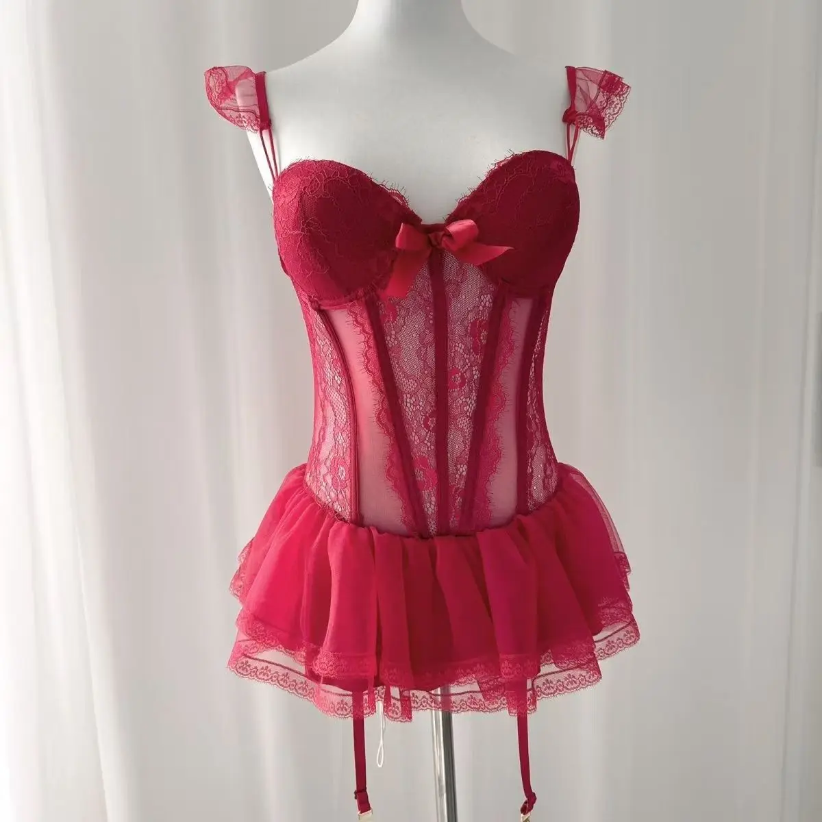 French-style Minimalist Lace Stretch Corset Bodice Dress Lingerie Costume for Romance and Fun