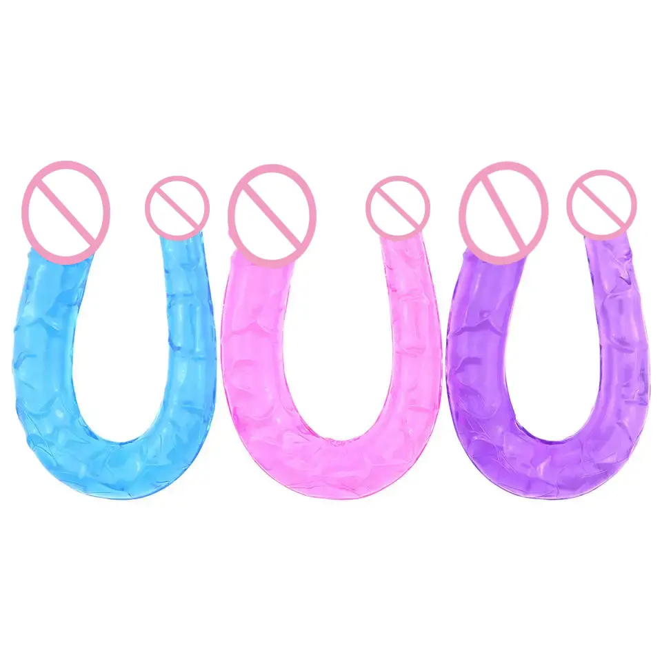 U Shape Transparent Dual End Soft Strapon Dildo Jelly Sex Toy for Women Lesbian Masturbation