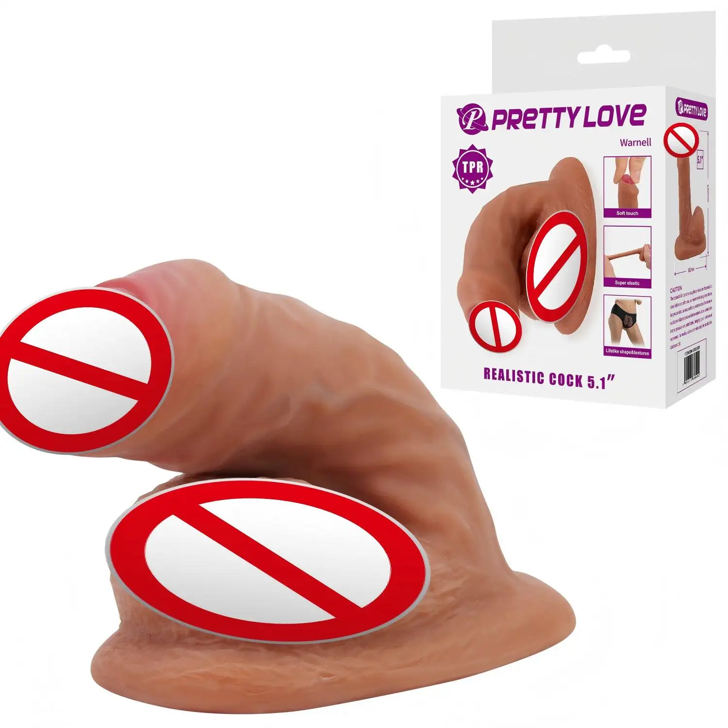 PrettyLove Realistic Dildo Soft TPR Material Strong Suction Cup Adult Sex Toy For Women BW-008136N