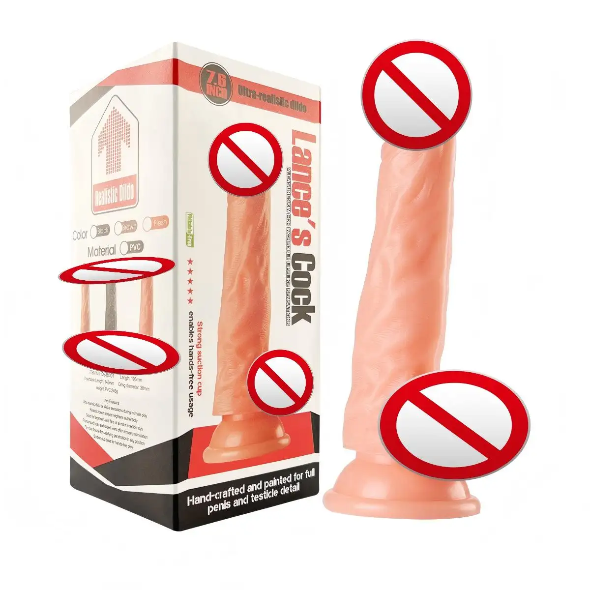 High Quality 190mm Soft TPE XXL Realistic Huge Dildo with Strong Suction Cup 100% Waterproof Adult Sex Toy for Female QS-B001