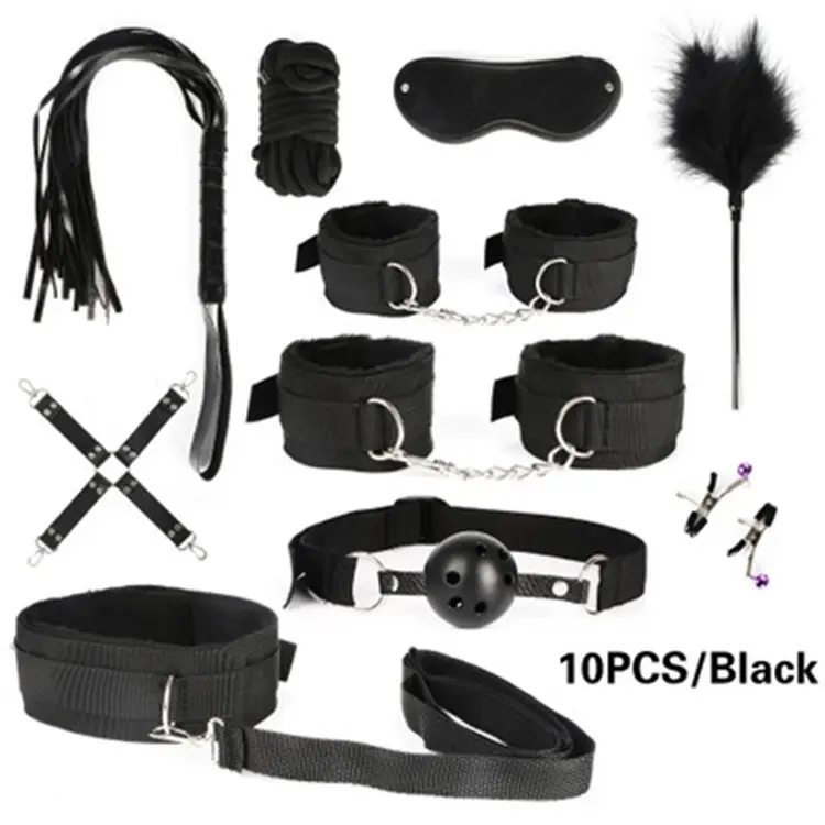 Hot Sell 10 Pcs Leather BDSM Kits Bondage Set Eye Mask Blindfolds Soft Wrist Ankle Cuff SM Sex Toys for Women Couples Toys
