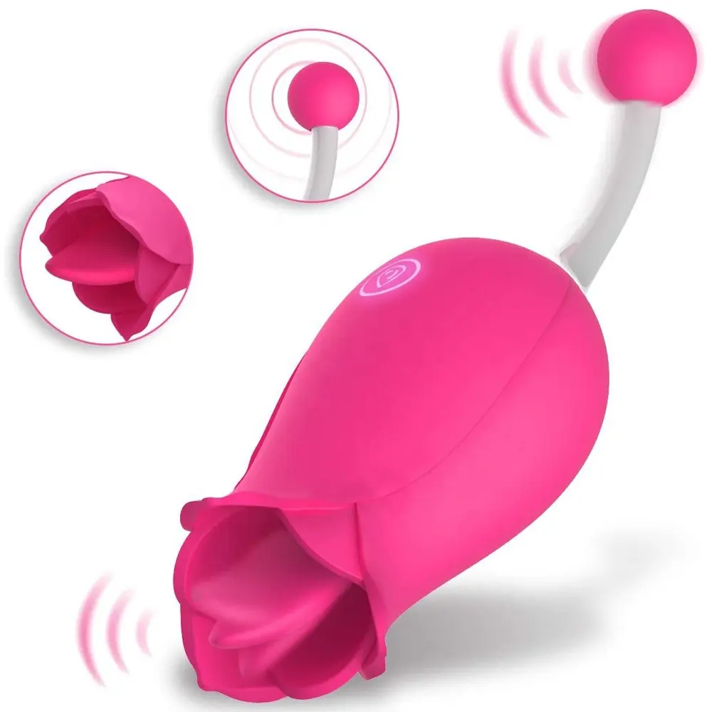 2 in 1 Rose Sex Toy Quick Orgasm G-spot Clitoral Vibrator Female Clitoris Tongue Stimulator Rose Vibrator for Women