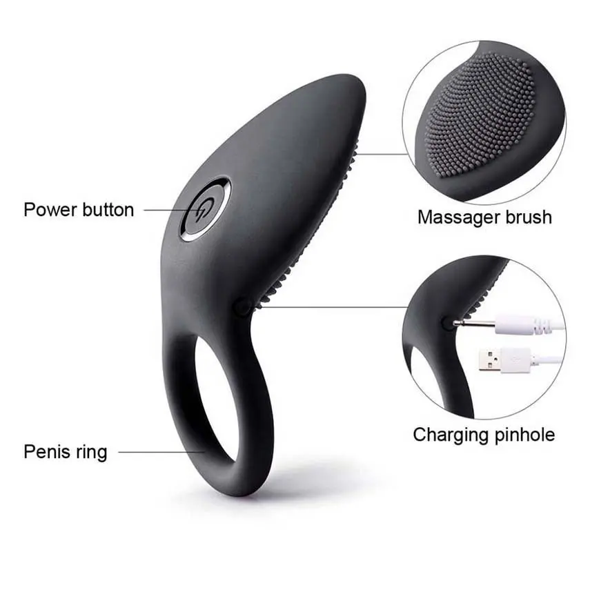 Rechargeable Vibrating C Shape Ring Penis Ring Vibrator,Silicone 10 Speed Vibrating Cock Ring for Man