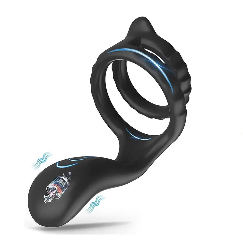 10 Vibration Modes Stretchable Silicone Penis Ring Vibrator for Men Vibrating Dual Cock Ring