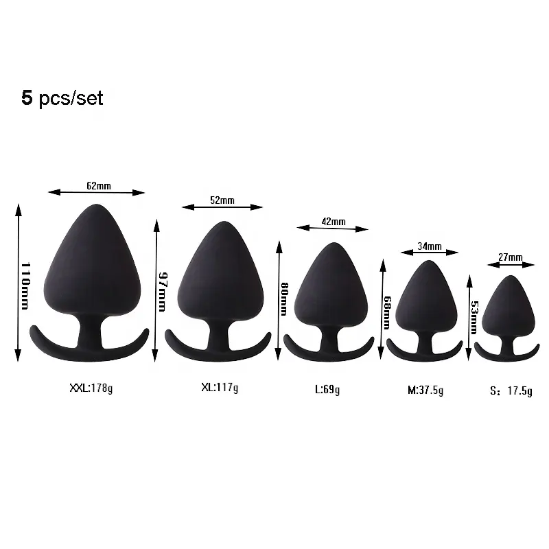 Pack of 5 Silicone Anal Plug Training Set Anal Toys Butt Plug Trainer Kit for Beginners Advanced Users