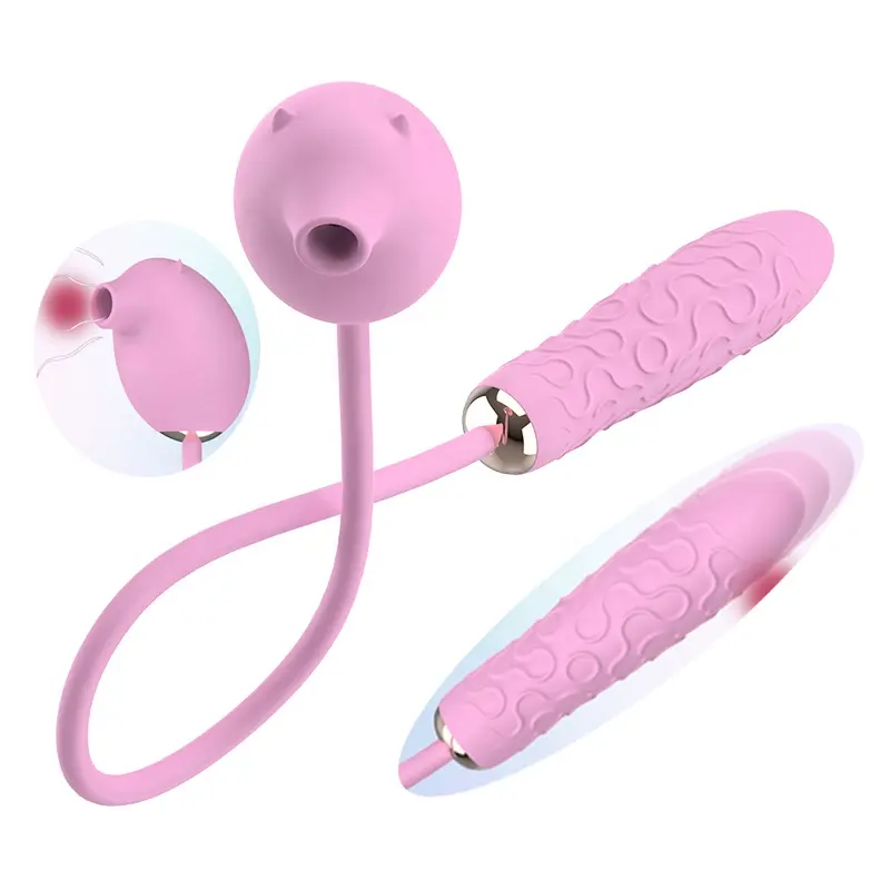 Piggy Shape Air Pulse Clitoral Stimulator Attach With Thrusting Vibrator Wand Massage Sex Toys for Woman