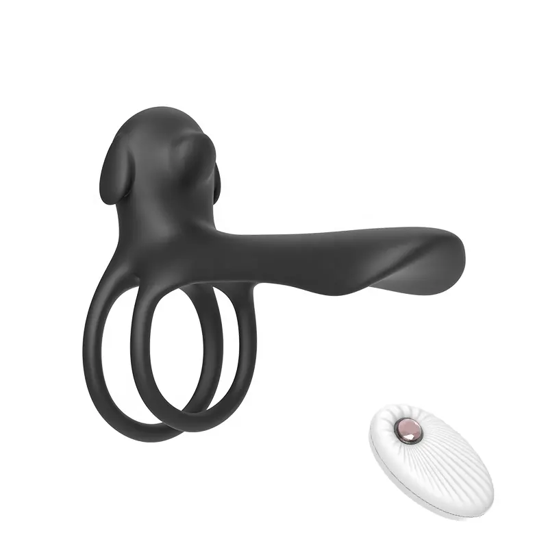 Puppy Shape Penis Ring Erection Enhancing Sex Toy for Man,20 Modes Tongue Clitoral Stimulator Vibrating Cock Ring