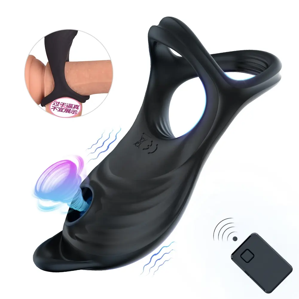 Remote Controlled Vibrating Dual Penis Rings with Clit Sucker Sex Toys for Couples 2 in 1 Clitoris Stimulator Cock Ring