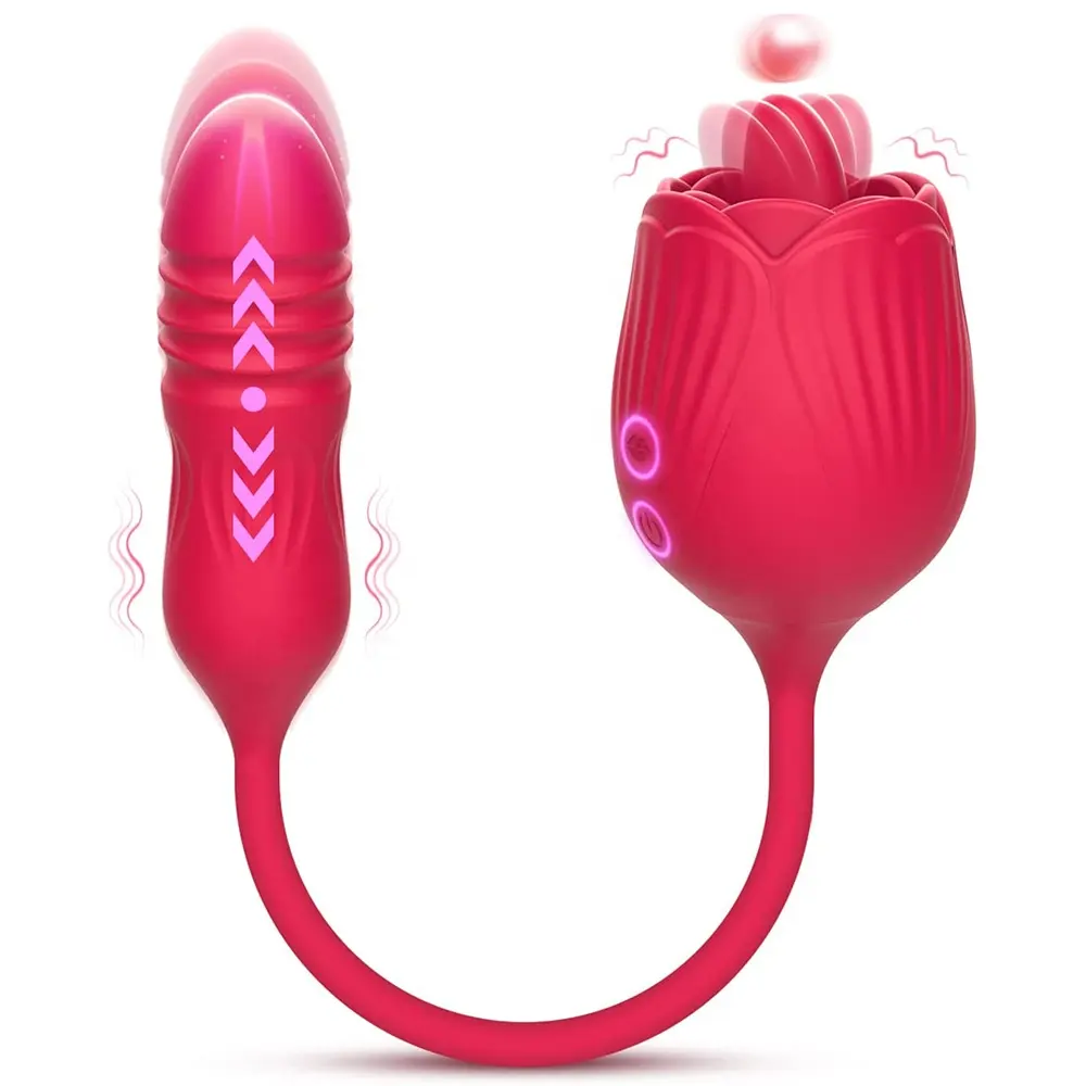 Hot Tongue Licking Rose Vibrator Thrusting & Vibrating Dildo Roses Sex Toys G Spot Rose Vibrator for Women