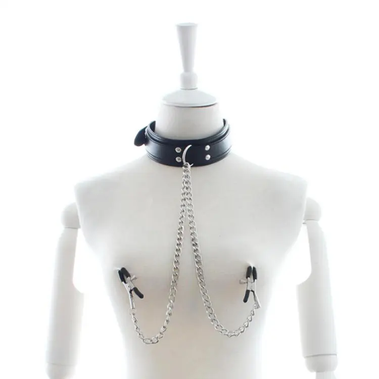 Nipple Chains SM Neck Collar Nipple Clamps with Chain Sex Straps Restraints Bondage