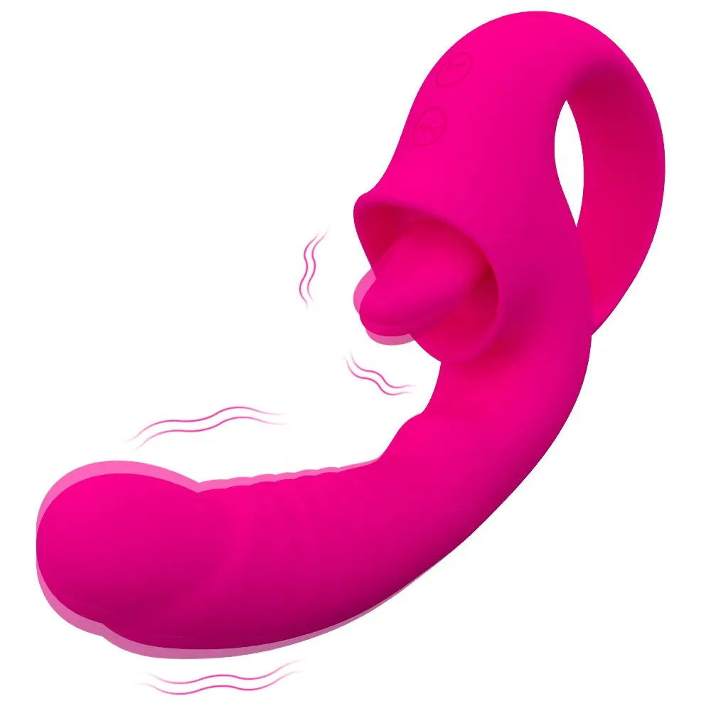 2-in-1 Women's Clitoral G-Spot Stimulating Dildo Vibrator 10-Speed USB Power Real Swinging Tongue Design Pink Sex Toy