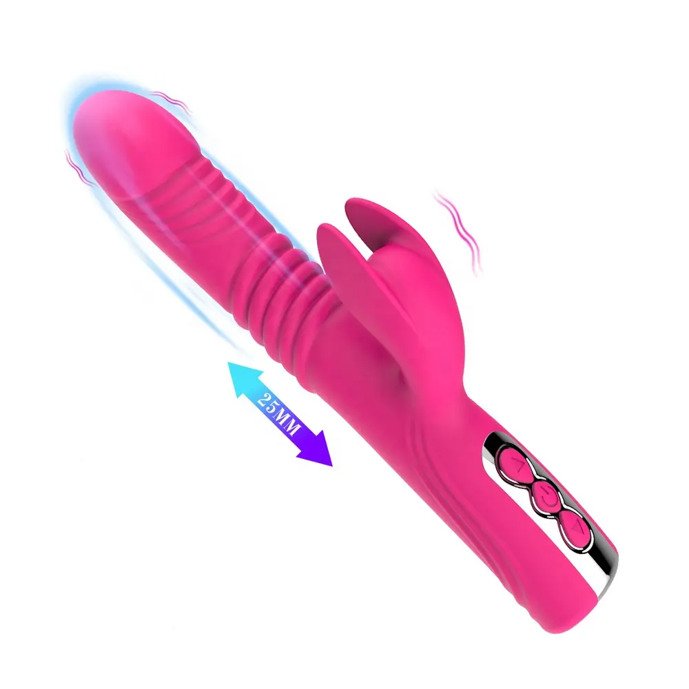3 in 1 USB Charging Women's Rabbit Vibrator 8 Telescopic Realistic G-Spot Massager Dildo Thrusting Dildo Vibrator