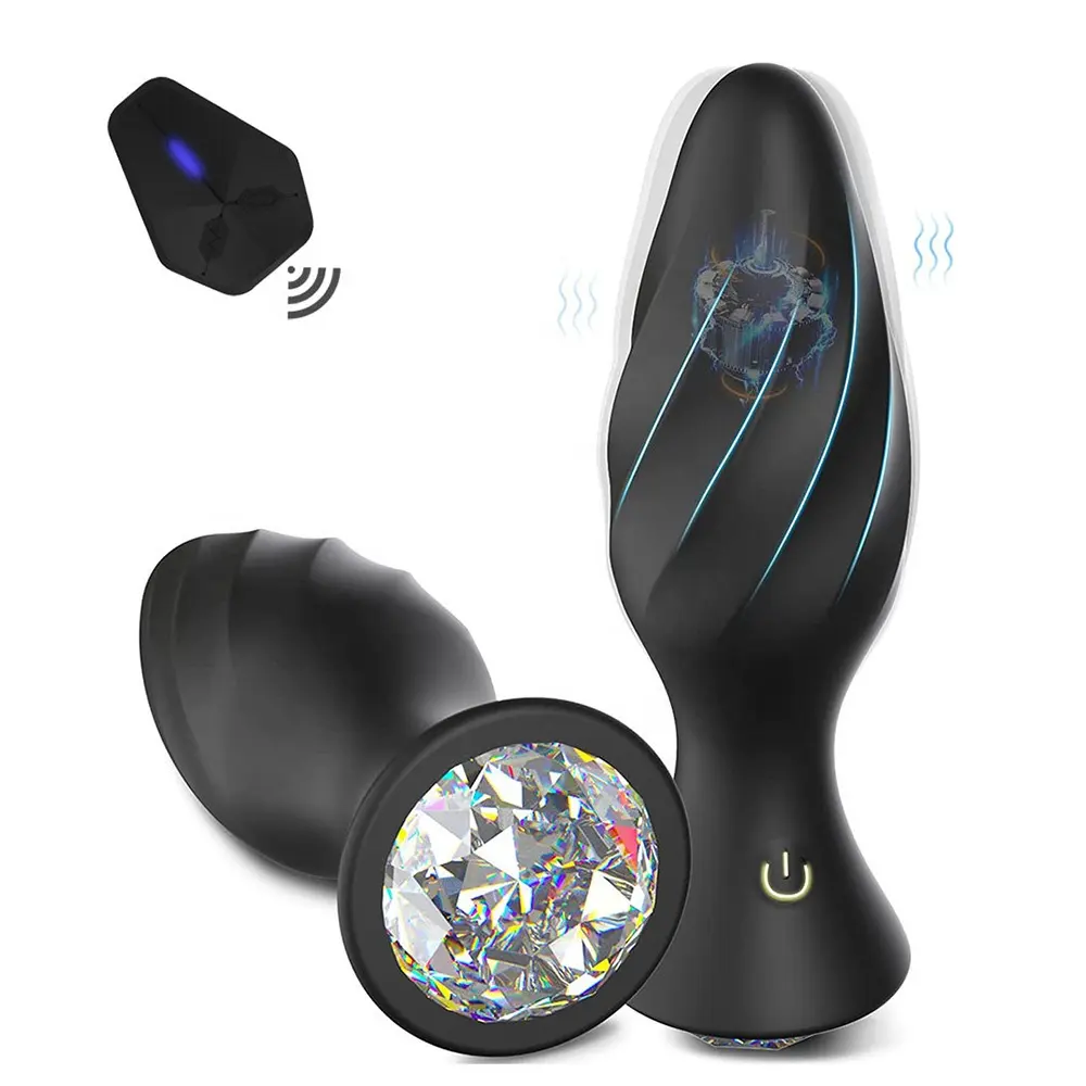 10 Modes Crystal Jewelry Silicone Anal Plug Prostate Massager & Vibrator with Remote Sex Toys for Males Masturbators