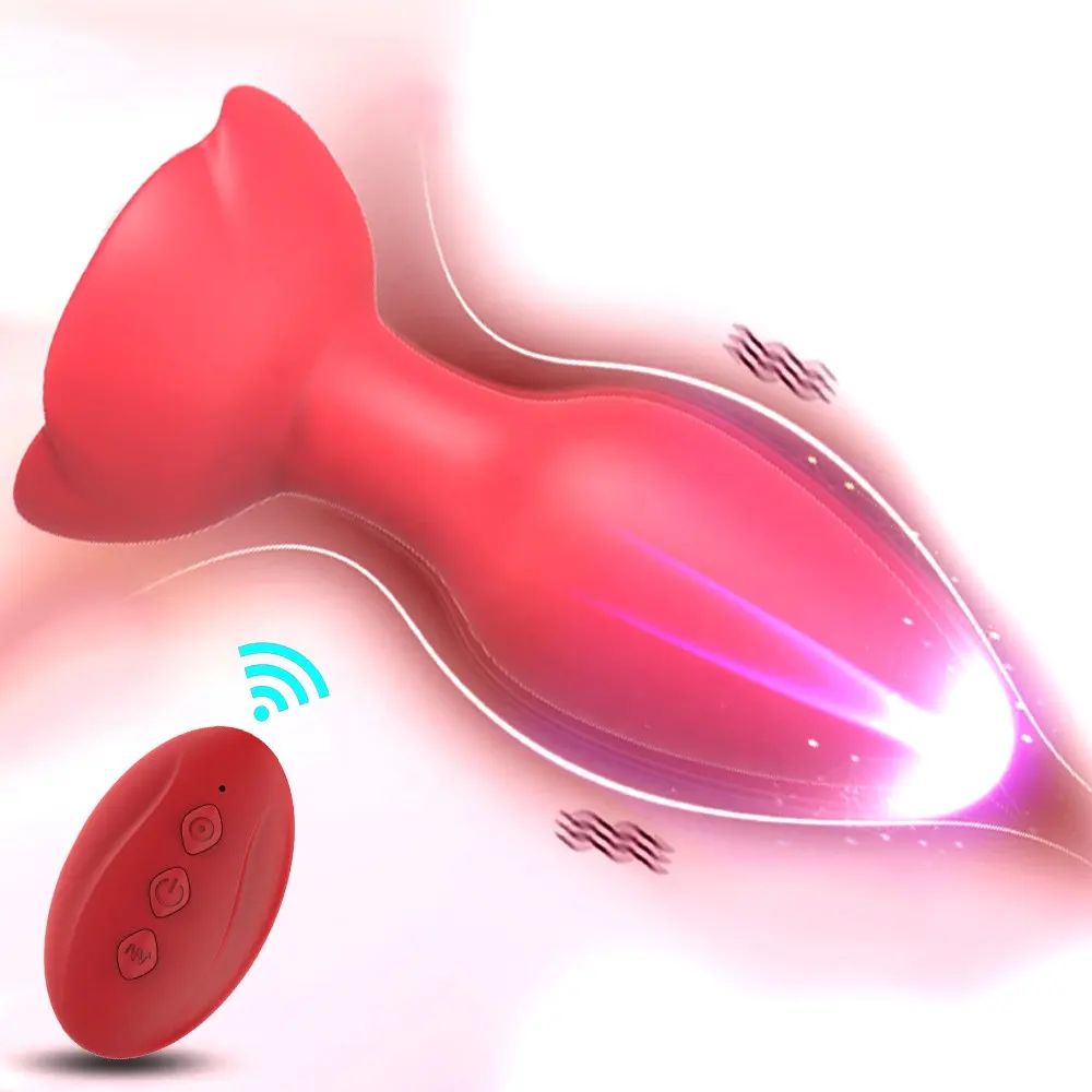 USB Charging Remote Control Rose Vibrator 10 Modes Anal Sex Stimulator Rose Toys Butt Plug for Women