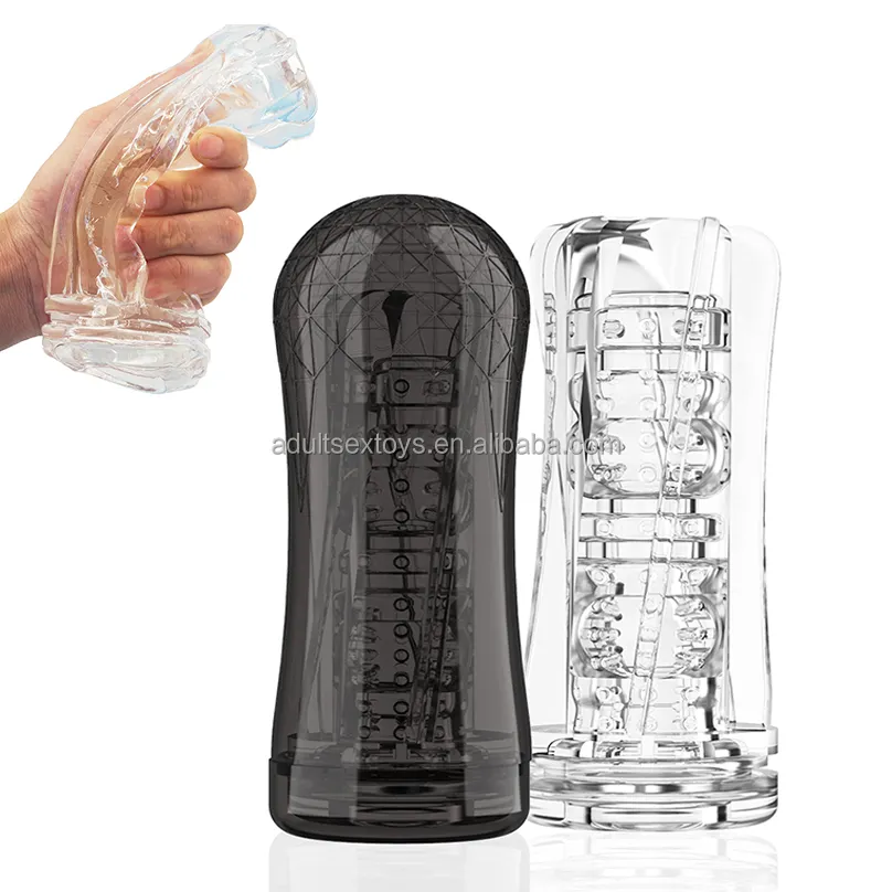Portable Transparent TPE Vagina Textured Pocket Pussy Male Masturbation Devices Manual Sucking Extrusion Masturbator for Man
