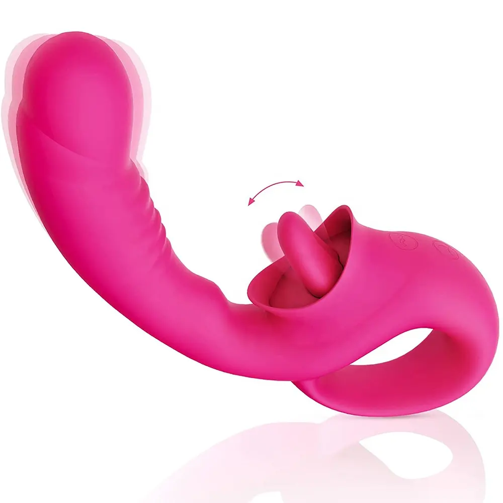 2 in 1 Nipple Clitoralis Stimulator G Spot Clit Licking Tongue Sucking Vibrator Strapless Realistic Dildo Pink Tongue Vibrator