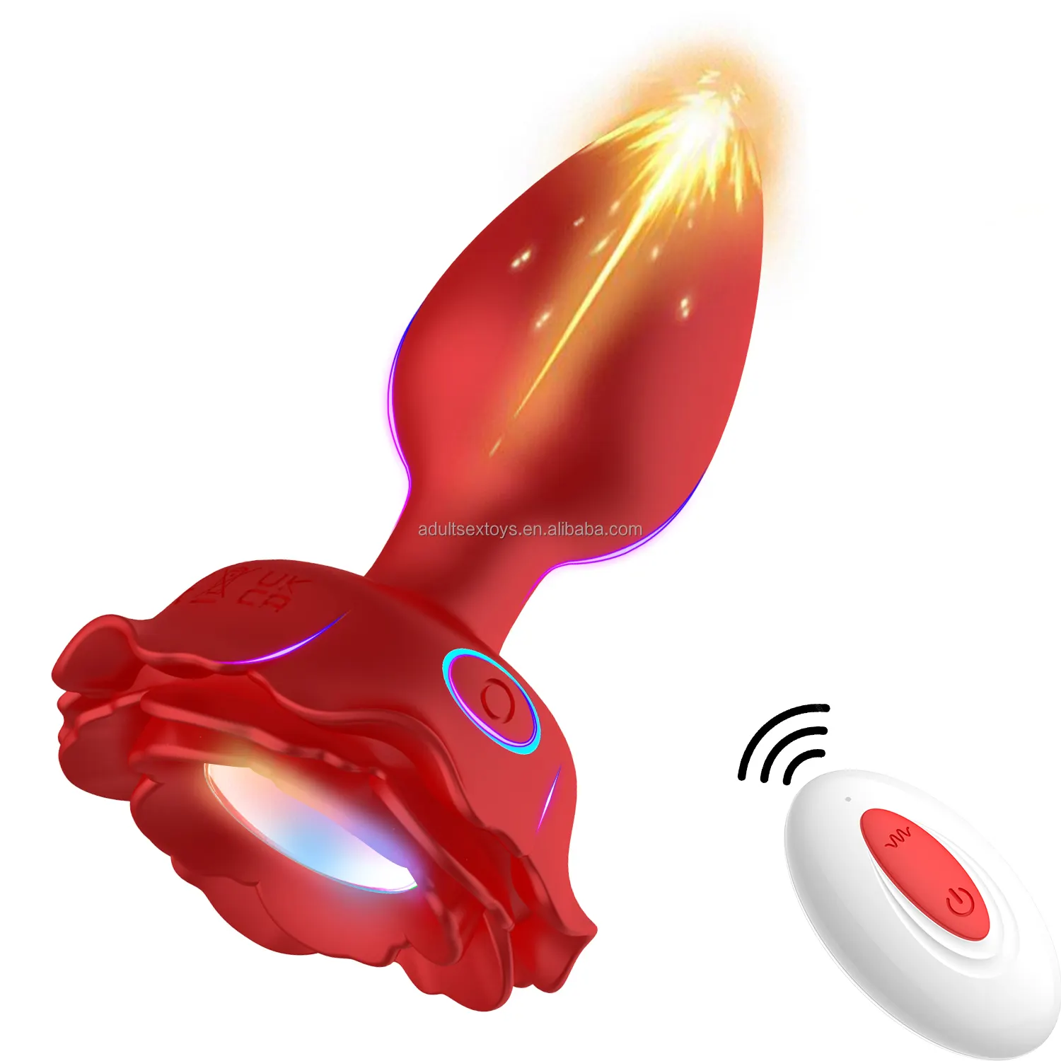 Remote Control Rose Vibrator LED Anal Plug Sex Toys with 10 Frequency Vibration Silicone Light up Anal Plug