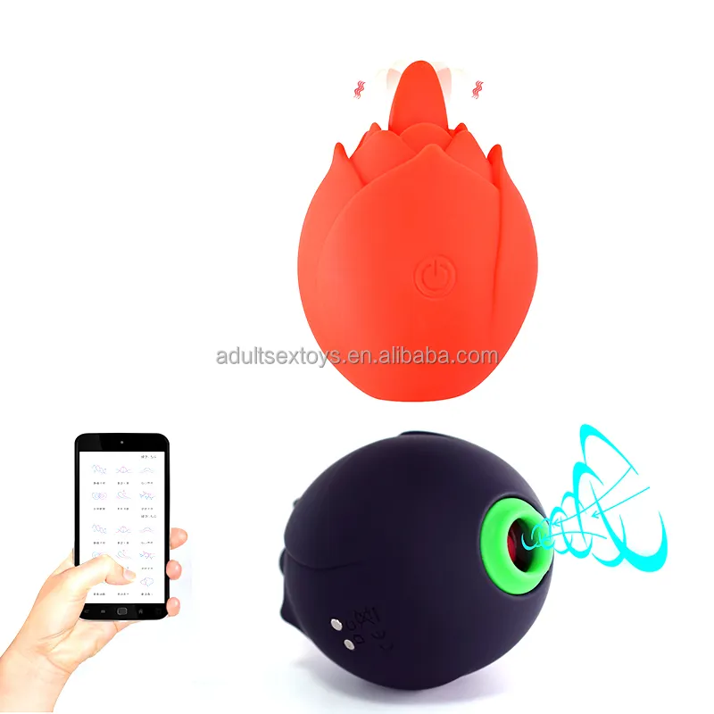 App Vibrator for Women Breast Suck Clitoris G Spot Tongue Licking Red Rose Vibrator for Women Wholesale