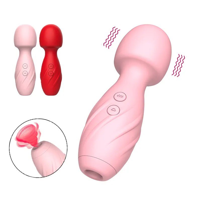Factory Wholesale 2-in-1 Mute Rechargeable USB Massager Vibrator Personal Mini Sucking Wand Dildo Sex Toys for Women