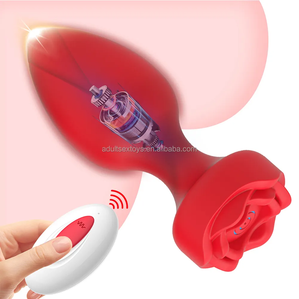 Soft Silicone Rose Shape Flower Anal Plug Toy Dilator Exercise Remote Vibrating Butt Plug for Women