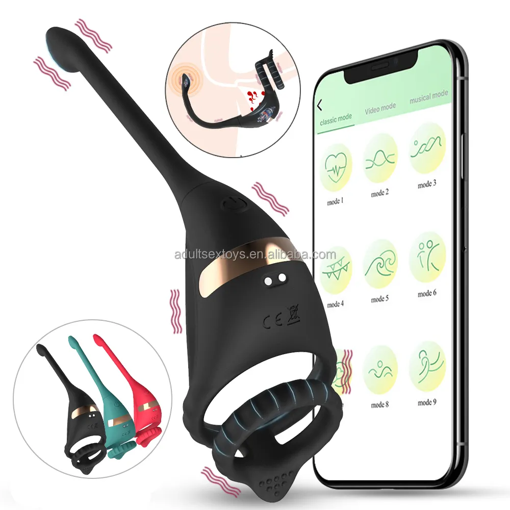 App Control Male Prostate Cock Ring With Mini Bullet Vibrator Rechargeable Cock Rings Sex Toys for Men Delay Ejaculation