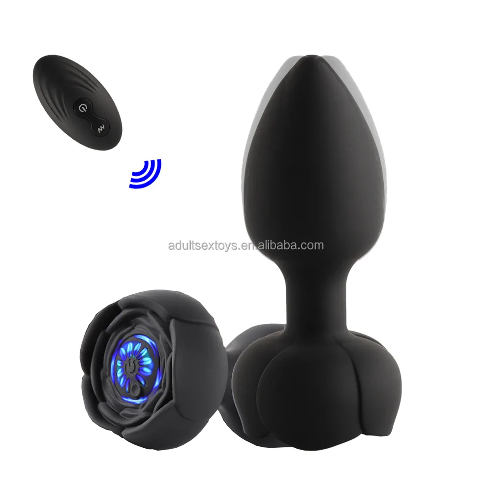 Remote Control Led Light Silicone Anal Plug Butt Rose Vibrator 10 Vibration Flashing Light up Small Anal Butt Plug