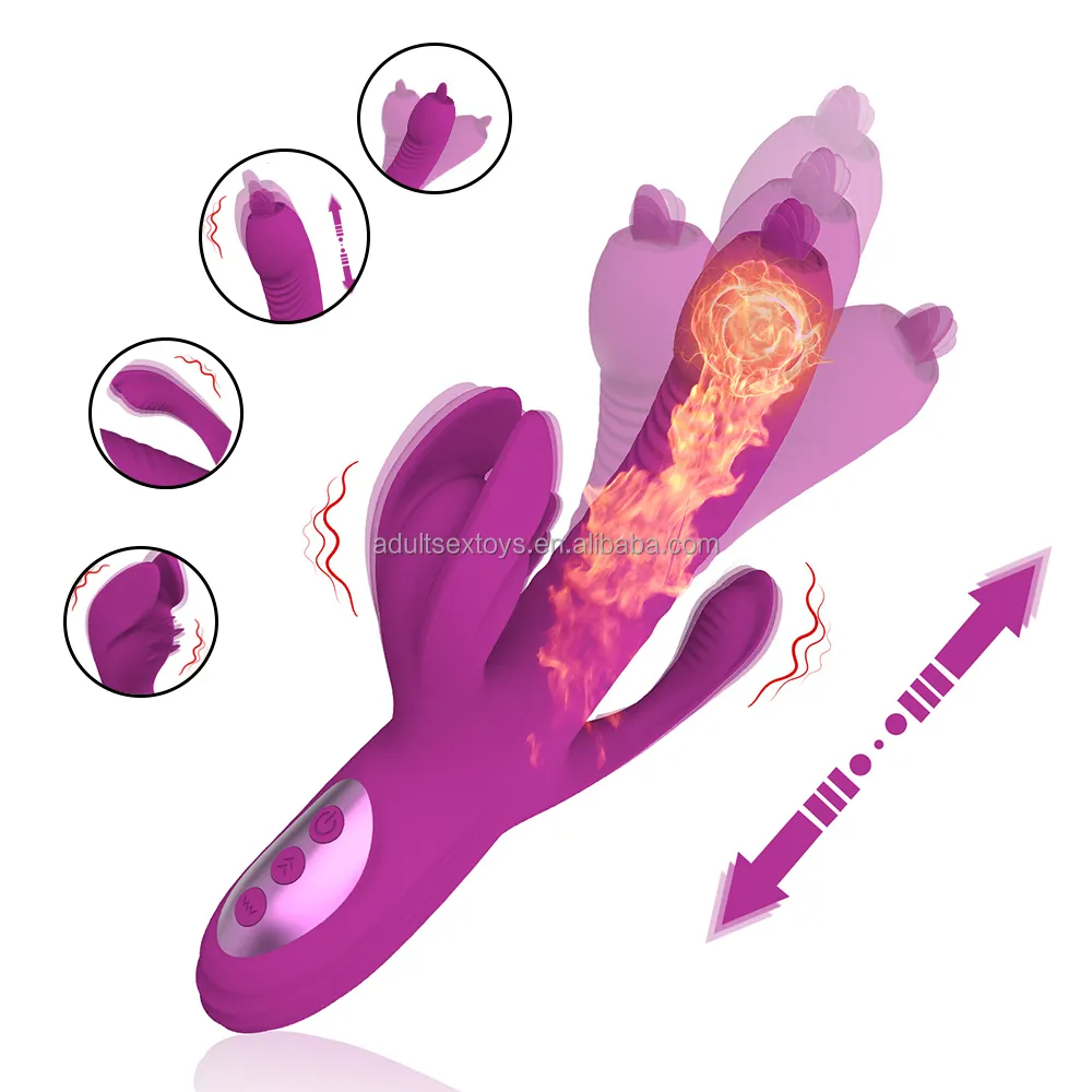 3-in-1 Intelligent Heating Rabbit Vibrator 10 Vibration 7 Swing Thrusting Dildo 7 Tongue Licking Vibrator-Multiple Functionality