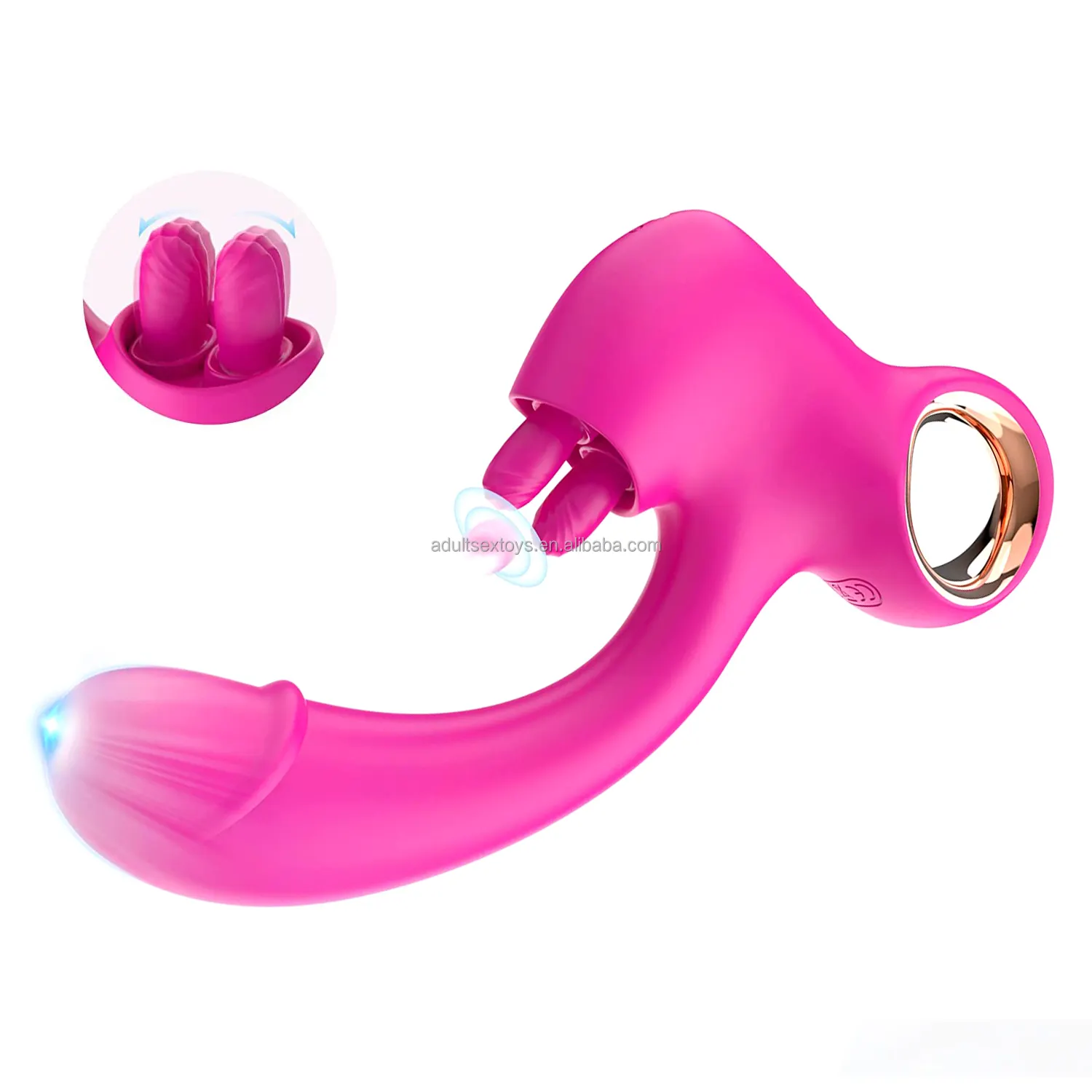 2 in 1 Tongue Licking & Vibrating Rose Sex Clitoral Stimulator G Spot Dildo Vibrators Adult Toys for Women