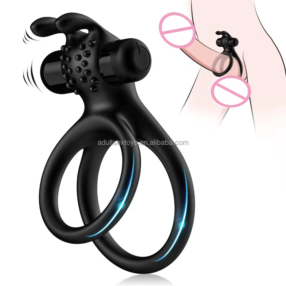 Silicone Bunny Ears Vibrating Cock Ring Adult Toys for Men & Couples Penis Ring Vibrator