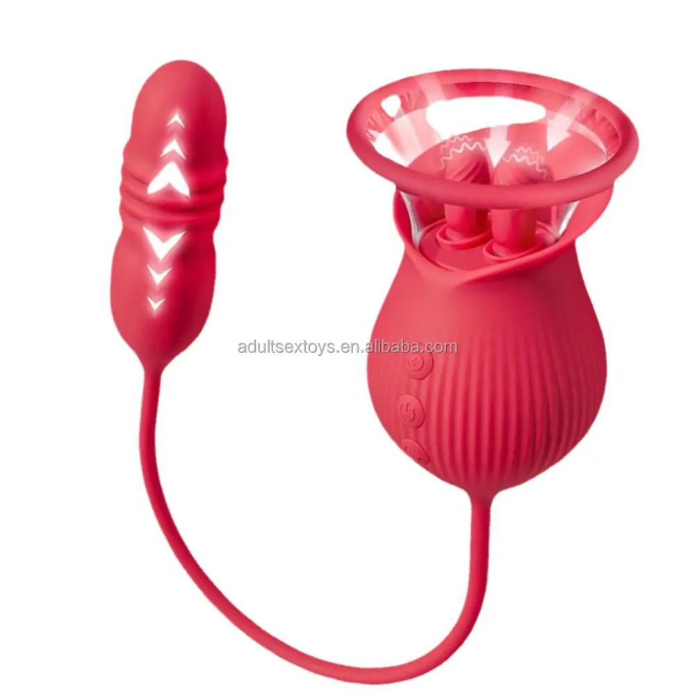 3 in 1 Rose Sex Toy Dildo Vibrator With 10 Tongue Licking Thrusting Dildo Vibrator Clitoral Nipple Sucker for Couples Pleasure